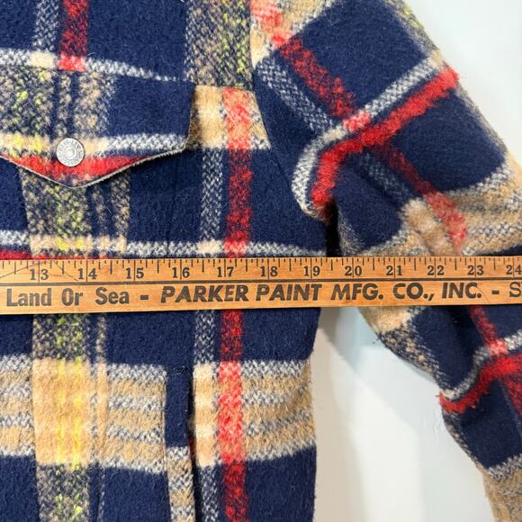 Levi's Women's Wool Trucker Jacket Plaid Red Blue Sherpa Snap Small - Picture 8 of 9